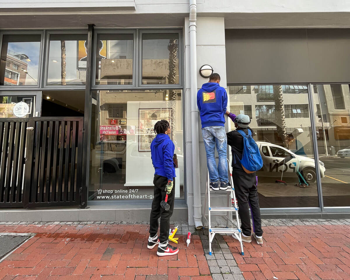 The Spier Arts team installing the mosaic